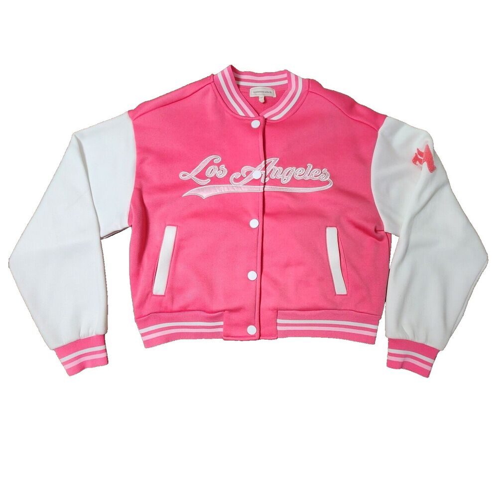 Common Stitch Women’s Los Angeles Logo Jacket Sz Small Pink/White With Pockets